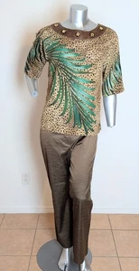 SET Fontana MILANO COUTURE PANTS US Sz 8 [44 IT] & Silk Palm/ Cheetah Top - Picture 1 of 12