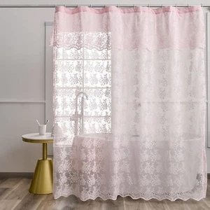 Pink Lace Vintage Shower Curtain with Attached Valance, Floral Lace Curtain f... - Bild 1 von 8