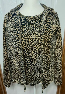 Liz Claiborne Lizsport Velour Sweatshirt Jacket/T Shirt Top Set Animal Print M - Image 1 of 2