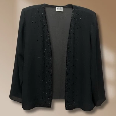 R&M Richards Women's Black Beaded Embellished Open Front Dress Jacket L/XL - Image 1 of 4
