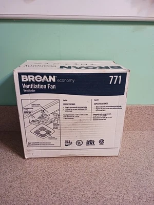 NEW Broan Ventilation Fan 70 CFM Bathroom Wall Ceiling Ventilation Fan 771 - Image 1 of 4