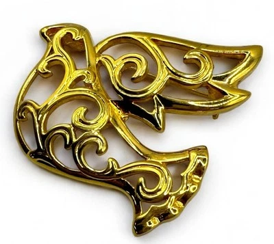 Premier Designs Dove Bird Figural Brooch Pin Gold Tone Filigree Ornate - Image 1 of 4