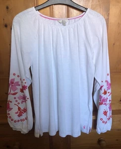 Joules White Long Sleeved Pink/Red Embroidered Tunic (Ingrid)Top Size 8 VGC - Picture 1 of 12