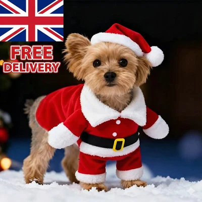 Christmas Fancy Dress Santa Claus Dog Pet Jacket Coat Costume Outfit Clothes UK