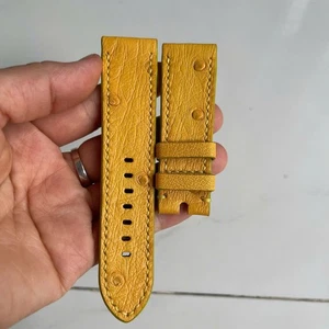 24mm/22mm Padded  Yellow   Genuine OSTRICH Leg LEATHER SKIN WATCH STRAP BAND - Picture 1 of 12