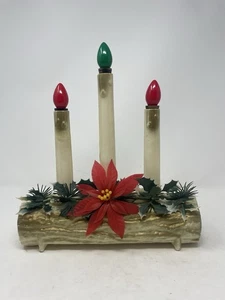 Vintage 70er Jahre Weihnachten Yule Log elektrische Leuchtkerzen Blasform - Bild 1 von 9