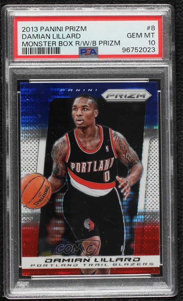 2013-14 Panini Prizm Blue White & Red Pulsar Damian Lillard #8 PSA 10 GEM MT - Image 1 of 2