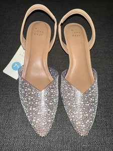 A New Day Womens Milan Size 7.5 Ivory Pearl Beaded Slingback Kitten Pumps - Picture 1 of 5