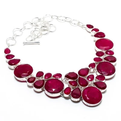 Red Simulated Gemstone Handmade 925 Sterling Silver Jewelry Necklace 18" - Image 1 of 4
