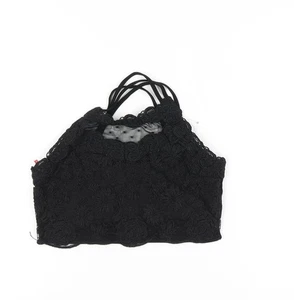 River Island Black Cropped Lace Halter Top Size 14 - Picture 1 of 12