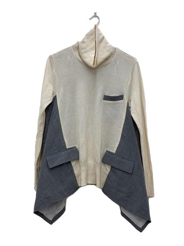 Sacai maglia maglione giacca docking dolcevita 3 lana grigio panna 21 05664