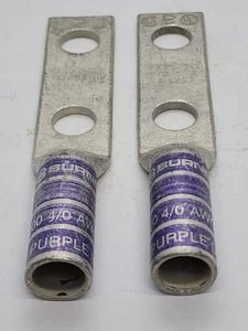 2x BURNDY YA28-2N 4/0 AWG CU PURPLE DIE 15 COMPRESSION TWO HOLE LUG T. [1ES3-2] - Picture 1 of 5