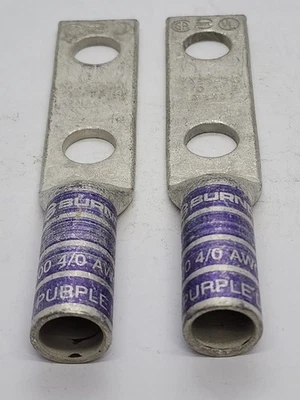2x BURNDY YA28-2N 4/0 AWG CU PURPLE DIE 15 COMPRESSION TWO HOLE LUG T. [1ES3-2] - Image 1 of 4