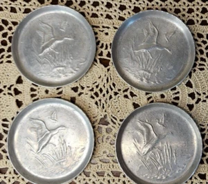 Set of 4 Vintage Hand Forged Game Fowl Metal Cup Holders Coasters Aluminum Tin - Picture 1 of 4