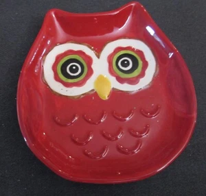 GANZ Owl Appetizer Party Snack Plate Ceramic Multi-colored (Mostly Red) - 6½" - Picture 1 of 3