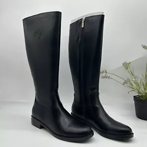 Tommy Hilfiger womens Rydings Equestrian logo Boots in black faux leat size 8.5M - Picture 1 of 10