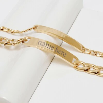 Pulseira de identificação de ouro personalizada para casal – nome gravado personalizado 6–9” - Imagem 1 de 4