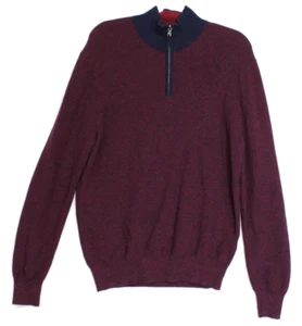 Zachary Prell Wool Silk Quarter Zip Sweater Herren L Burgundy Navy Strickpullover - Bild 1 von 10