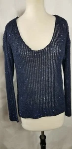 Sans souci Womens Knit Sweater Pull Over Open Knit Sequin Long Back Size Medium  - Picture 1 of 6