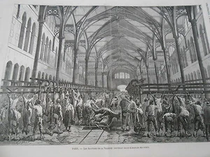 Gravure 1874 - Paris Les Abatoirs de la Villette Abatage des porcs - Picture 1 of 1