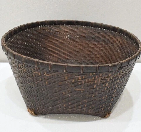Indonesian Round Brown Rattan Basket Lombok Cover