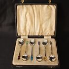 Cased Set of 6 Art Deco Silver & Enamel Spoons, Birmingham, 1933, Joseph Gloster