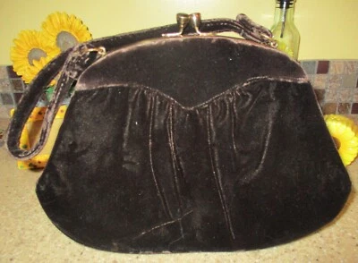 Bolso de mano vintage de terciopelo marrón Spotlite L&M años 1940-1950 con monedero y espejo Foto 1 de 4