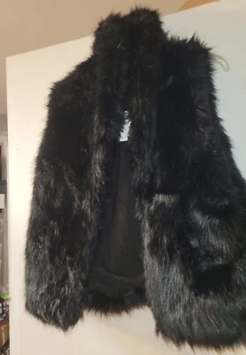 Sam Edelman женщин жилет куртка L черный пушистый искусственного меха открытый передний новый с Ярлыками - Изображение 1 из 4