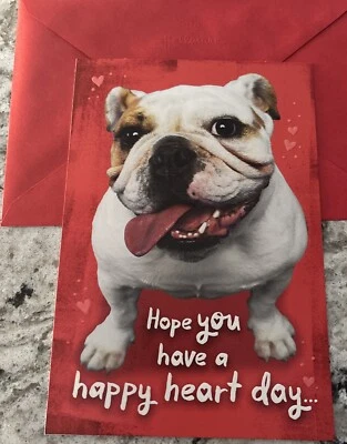 Tarjeta de felicitación con sello de 5,5”x8” lindo perro toro día feliz de San Valentín Foto 1 de 4
