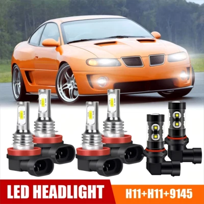 For Pontiac GTO 2004-06 H11+H11+9145 6x Combo 6000K LED Headlight+Fog Light Bulb - Image 1 of 4