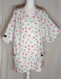 New Ladies RMF Scrub Top 3XL Cherry Blossom 2 Pockets V Neck Women's Plus Size - Picture 1 of 8