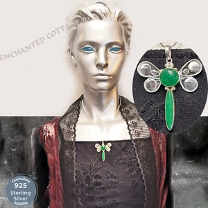 Sterling Silver 925 DRAGONFLY Transformation Green Jade Necklace Pendant NEW - Picture 1 of 8