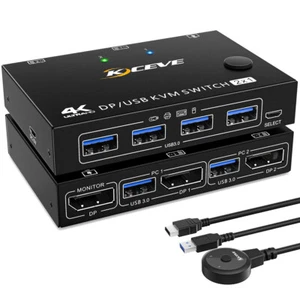 2 in 1 out 4K KVM Switch USB 3.0 DP KVM Switcher Adater for 2 Computer Sharing - Picture 1 of 12