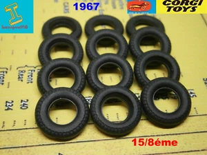 12 PNEUS NOIR CORGI TOYS 15/8MM LÉGÈREMENT STRIER 1967 REF/418/222/308 ...... - Foto 1 di 1