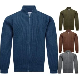 Ex-M&S Mens Sherpa Fleece Lined Chunky Ribbed Knitted Zip Thick Weaved Cardigan - Picture 1 of 13