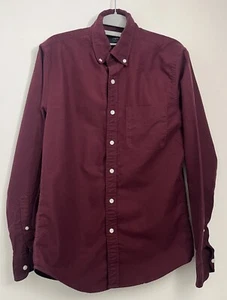 Mens Vintage Cotton Shirt Small Burgundy Long Sleeve - Picture 1 of 5