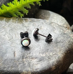 PAIR Bezel Set Opal 316L Surgical Steel Earrings - choose from 18 color combos! - Picture 1 of 22