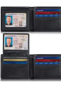 2 ID Window for Men RFID Blocking Leather, Bifold Top Flip,Extra Capacity Travel - Picture 1 of 9