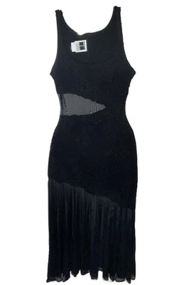 Tadashi Shoji 黑色网眼打褶连衣裙花卉贴花优雅正式晚礼服 — 第 1/4 张图片