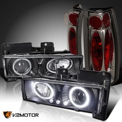 Fits 1988-1998 Chevy C/K Pickup Black Halo Projector Headlights+Smoke Tail Lamps Foto 1 de 4