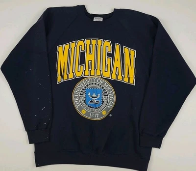 Vintage 90s University Michigan Wolverines Print Sweatshirt Raglan FADED PAINT* - Image 1 of 4