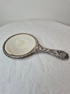 Antique Edwardian Art Nouveau Silver Hand Mirror by W G Keight & Co, 1908 ,RARE - Picture 1 of 19