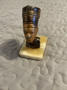 Vintage-Cast Copper-Egyptian Queen Nefertiti Bust-Marble Base-Paperweight-6”x3” - Picture 1 of 8