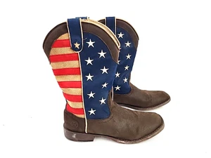 Roper Big Kids 5 American Patriotic Cowboy Boots Unisex Flag - Picture 1 of 6