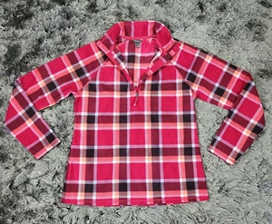 Eddie Bauer Pullover in Pile Donna Medio Rosso Flanella Plaid Manica Lunga 1/4 Zip - Foto 1 di 18