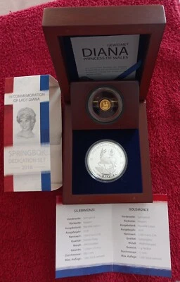 Lady Diana Gold 1g Piedfort Silber 1oz 31g - Springbok Dedication Set 2018 Gabun - Bild 1 von 4