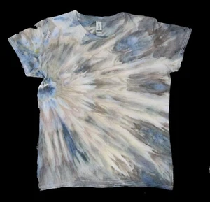 Side Twist Ice Tie Dye T-Shirt, Women's L SS Crew Neck Blue/Gray & Brown - Picture 1 of 6
