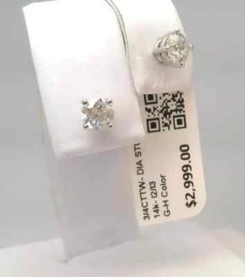ЧИСТОЕ БЕЛОЕ золото 14 карат! Серьги-гвоздики с сертифицированными подлинными бриллиантами 3/4 карата карат! - Изображение 1 из 4