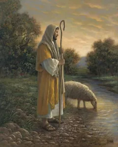35" Digital Fabric Panel - David Textiles Religious Jesus Christ Sheep Scene - Picture 1 of 1