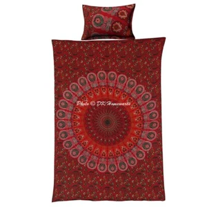 Juego de cama funda nórdica edredón pluma de pavo real rojo algodón tamaño doble edredón - Imagen 1 de 4